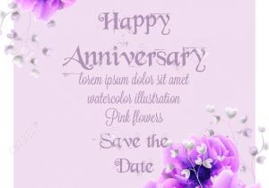 Card Greetings for Wedding Anniversary Happy Anniversary Card with Pink Flowers Watercolor Vector Beautiful