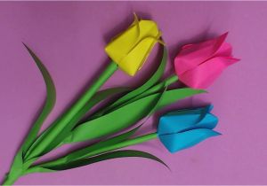 Card Ke Flower Banana Sikhaye How to Make Tulip Flower with Color Paper Diy Paper Flowers Making