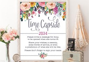 Card Message for 1st Birthday Time Capsule Floral Baby Shower Table Sign Decoration Girls