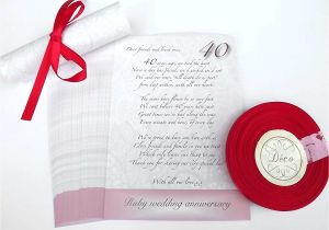Card Verses for 40th Wedding Anniversary 2018 Edition 50x A6 Ruby Wedding 40th Anniversary Favour Table Scrolls with Red Ribbon This is A Non Personalised Item Size 105mm X 148mm 4 1 8