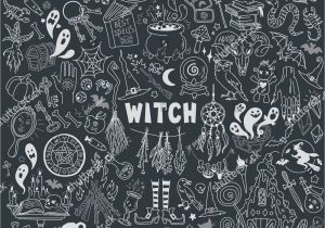 Card View Background is Black Witch and Witchcraft Doodles Set Palmistry Black Magic