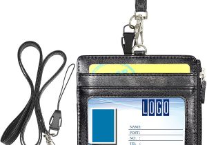 Card with Professional Details Worn On A Lanyard Badge Holder with Zipper and Lanyard Wisdompro 2 Sided Pu Leather Id Badge Holder with Side Zipper Pocket 5 Card Slots and 1 Pcs 20 Inch Pu Leather