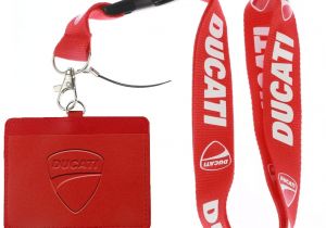 Card with Professional Details Worn On A Lanyard Faux Leather Business Id Badge Card Holder with Keychain Lanyard Duc Red
