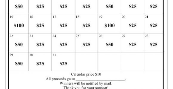 Cash Calendar Fundraiser Template School Fundraiser Cash Calendar Raffle Entri Ways