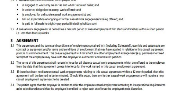 Casual Employee Contract Template Sample Casual Employment Agreement 8 Documents In Pdf Word