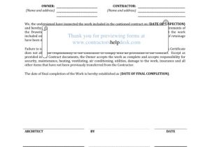 Certificate Of Final Completion Template Construction Work Construction Work Completion form