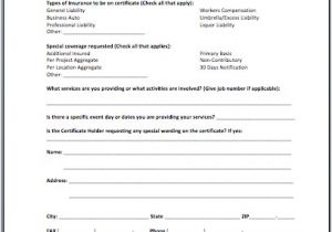 Certificate Of Insurance Request form Template Insurance Certificate Template Microsoft Word Templates