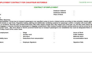 Chauffeur Contract Template Chauffeur Motorbus Job Employment Contract Sample