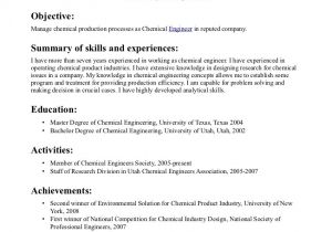 Chemical Engineering Internship Resume Samples Cv Template Chemical Engineer