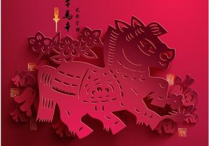 Chinese New Year Paper Cutting Template Free Vector Paper Cutting Red Horse Chinese New Year Red