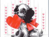 Christmas Card Ideas with Dog Sweet Puppy Dog Present Valentine Hallmark Hearts Vtg