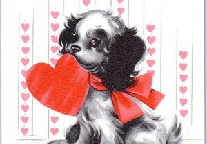Christmas Card Ideas with Dog Sweet Puppy Dog Present Valentine Hallmark Hearts Vtg