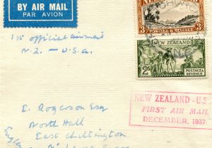 Christmas Card Postage New Zealand First Panam Airmail New Zealand to United States January 1938