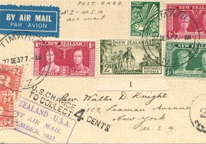 Christmas Card Postage New Zealand First Panam Airmail New Zealand to United States January 1938