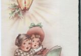 Christmas Card with Photo Insert Vintage Christmas Card Children Singing with Foil Insert