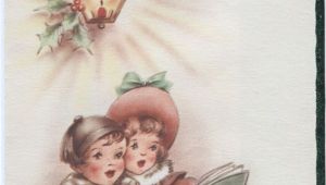 Christmas Card with Photo Insert Vintage Christmas Card Children Singing with Foil Insert