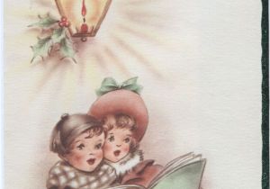 Christmas Card with Photo Insert Vintage Christmas Card Children Singing with Foil Insert