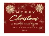 Christmas Card Year In Review Ideas Merry Christmas Happy New Year Snow Gold Burgundy Postcard