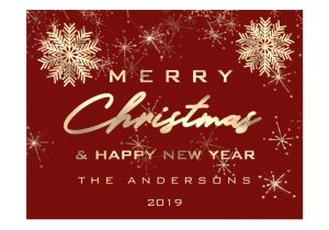 Christmas Card Year In Review Ideas Merry Christmas Happy New Year Snow Gold Burgundy Postcard