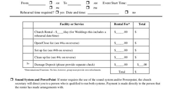 Church Rental Contract Template Church Facility Rental form