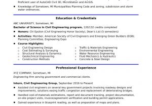 Civil Engineer Resume Model Sample Resume for An Entry Level Civil Engineer Monster Com