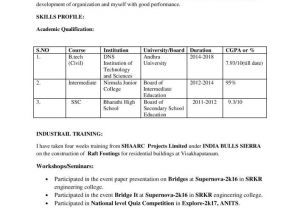 Civil Engineering Resume format Word B Tech Civil Engineer Resume format for Freshers