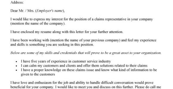 Claims Representative Cover Letter Claims Representative Resume Sample Samplebusinessresume