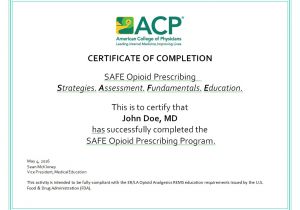 Cme Certificate Template Safe Opioid Prescribing Cme Program Acp