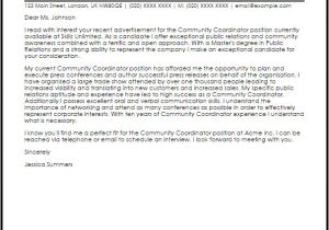 Community Relations Cover Letter Community Coordinator Cover Letter Sample Cover Letter