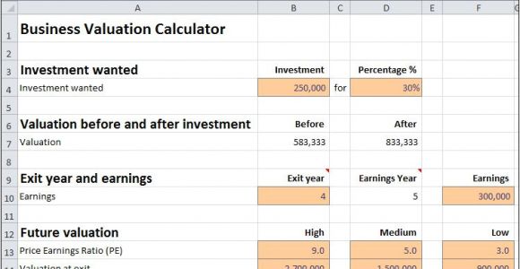 Company Valuation Template Excel Business Valuation Calculator for A Startup Plan Projections