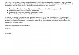 Computer Networking Cover Letter Leading Professional Computer Repair Technician Cover