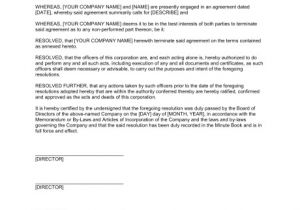 Contract Cancellation form Template Board Resolution to Terminate A Contract Template Word