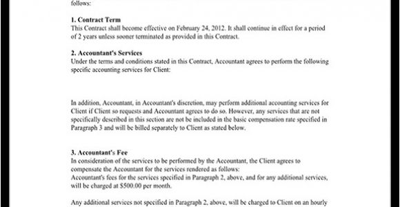 Contract for Accounting Services Template Bookkeeping Contract Agreement with Template