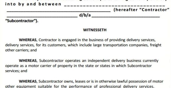 Contract for Subcontractors Template Sample Subcontractor Agreement 17 Free Documents