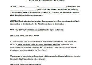 Contract for Subcontractors Template Subcontractor Agreement Template 10 Free Word Pdf