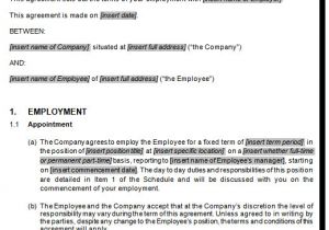 Contract Of Employment Template Australia Fixed Term Employment Employee Contract