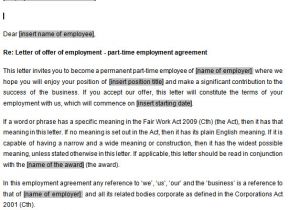 Contract Of Employment Template Australia Part Time Employment Contracts Template