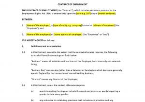 Contract Of Employment Template Uk Employment Contract Template Uk Template Agreements and