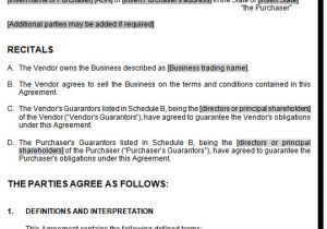 Contract Of Sale Nsw Template Sale Of Business On Vendors Terms Agreement Template