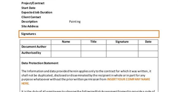 Contract Risk assessment Template Painting Risk assessment Template