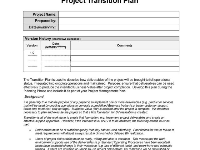 Contract Transition Plan Template 40 Transition Plan Templates Career ...