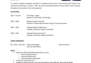 Copy Of A Basic Resume Sample Resume for Ojt
