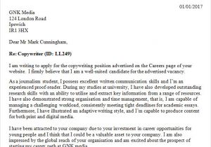 Copy Writer Cover Letter Copywriter Cover Letter Example without Experience