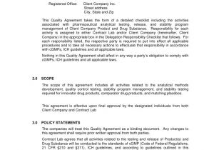 Corp to Corp Contract Template Analytical Quality Agreement Template