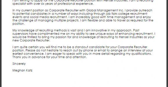 Corporate Recruiter Cover Letter Corporate Recruiter Cover Letter Sample Cover Letter