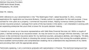 Cover Letter 1st Paragraph Insurance Broker Cover Letter Sample