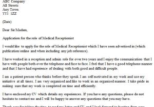 Cover Letter as A Receptionist Medical Receptionist Cover Letter Example Icover org Uk