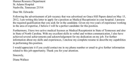 Cover Letter as A Receptionist Medical Receptionist Cover Letter Sample Cover Letters