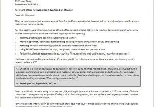Cover Letter as A Receptionist Receptionist Cover Letter Sample Monster Com