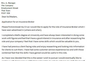 Cover Letter Examples for Insurance Company Insurance Broker Cover Letter Sample